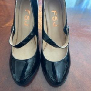 FSJ Women's Mary Jane Patent Leather Retro Heels Pump Shoes for Women 10.5